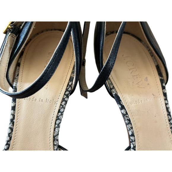 J. Crew fabric snake skin Black and Tan Heels 3” heel sling back ankle strap - Picture 7 of 8